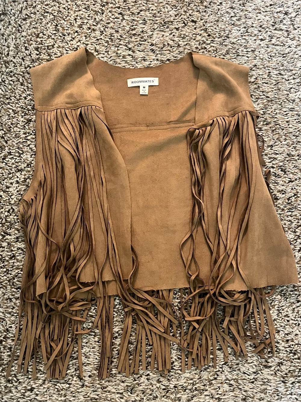 Roommates Brown Crop Fringe Vest Size Medium